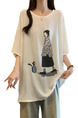 2025 Summer New Fat MM Plus Size Female Fashion Korean Version Loose Cartoon Print Age-Reducing Ice Silk T-Shirt Trend - White
