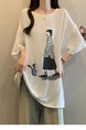 2025 Summer New Fat MM Plus Size Female Fashion Korean Version Loose Cartoon Print Age-Reducing Ice Silk T-Shirt Trend - White