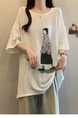 2025 Summer New Fat MM Plus Size Female Fashion Korean Version Loose Cartoon Print Age-Reducing Ice Silk T-Shirt Trend - White