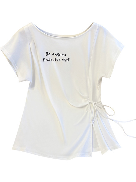 Real Shot 2025 Summer New Design Sense Tight Waist Thin Strap Korean Style Small Shoulder Short Sleeve Split Chic Top - White