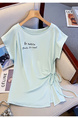 Real Shot 2025 Summer New Design Sense Tight Waist Thin Strap Korean Style Small Shoulder Short Sleeve Split Chic Top - Light Blue