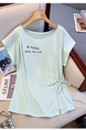 Real Shot 2025 Summer New Design Sense Tight Waist Thin Strap Korean Style Small Shoulder Short Sleeve Split Chic Top - Light Blue