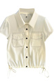 Real Shot 2025 Summer New Women's Clothing Korean Lapel Short Sleeve Shirt Design Sense Drawstring Shirt - Cream