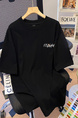 Real Shot 32 Double Yarn Cotton Short-Sleeved T-shirt Men's Summer 2025 New Mid-Length Shoulder Embroidered Crew Neck Top Women's Clothing - Black