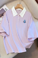 Real Shot 2025 Summer New Polo Collar Short Sleeve College Style Casual All-Match T-shirt Simple and Thin Top - Light Purple