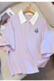 Real Shot 2025 Summer New Polo Collar Short Sleeve College Style Casual All-Match T-shirt Simple and Thin Top - Light Purple