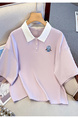 Real Shot 2025 Summer New Polo Collar Short Sleeve College Style Casual All-Match T-shirt Simple and Thin Top - Light Purple