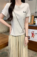 Real Shot Cotton Thread Short-Sleeved T-shirt Women's Summer 2025 New Fastener Decoration Short Slim Round Neck Korean Style Top - Light Gray