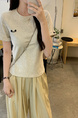 Real Shot Cotton Thread Short-Sleeved T-shirt Women's Summer 2025 New Fastener Decoration Short Slim Round Neck Korean Style Top - Light Gray