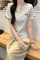 Real Shot Cotton Thread Short-Sleeved T-shirt Women's Summer 2025 New Fastener Decoration Short Slim Round Neck Korean Style Top - Light Gray