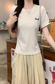 Real Shot Cotton Thread Short-Sleeved T-shirt Women's Summer 2025 New Fastener Decoration Short Slim Round Neck Korean Style Top - Light Gray