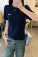 Real Shot Cotton Thread Short-Sleeved T-shirt Women's Summer 2025 New Fastener Decoration Short Slim Round Neck Korean Style Top - Navy Blue