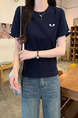 Real Shot Cotton Thread Short-Sleeved T-shirt Women's Summer 2025 New Fastener Decoration Short Slim Round Neck Korean Style Top - Navy Blue