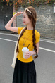 Real Shot Thread 210G Short-Sleeved T-shirt Women's Summer 2025 New Short Slim Fit Rhinestone Round Neck Korean Style Top - Yellow