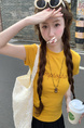 Real Shot Thread 210G Short-Sleeved T-shirt Women's Summer 2025 New Short Slim Fit Rhinestone Round Neck Korean Style Top - Yellow
