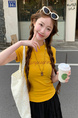 Real Shot Thread 210G Short-Sleeved T-shirt Women's Summer 2025 New Short Slim Fit Rhinestone Round Neck Korean Style Top - Yellow