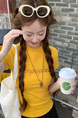 Real Shot Thread 210G Short-Sleeved T-shirt Women's Summer 2025 New Short Slim Fit Rhinestone Round Neck Korean Style Top - Yellow