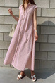 Korean Dongdaemun New Striped Sleeveless Waistcoat Dress Shirt Long Skirt with Pockets on Both Sides with Belt - Pink Stripes