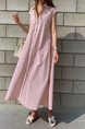 Korean Dongdaemun New Striped Sleeveless Waistcoat Dress Shirt Long Skirt with Pockets on Both Sides with Belt - Pink Stripes