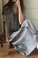 Korean Chic Style Lapel Striped Loose Mid-Length Short-Sleeved Shirt Dress for Women - Gray Stripes
