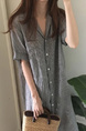 Korean Chic Style Lapel Striped Loose Mid-Length Short-Sleeved Shirt Dress for Women - Gray Stripes