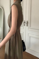 Korean Chic Simple Temperament Belted Shirt Collar Sleeveless Dress Long Skirt for Women with Pockets on Both Sides - Olive Green