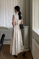 Korean Chic Simple Temperament Belted Shirt Collar Sleeveless Dress Long Skirt for Women with Pockets on Both Sides - Beige