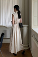 Korean Chic Simple Temperament Belted Shirt Collar Sleeveless Dress Long Skirt for Women with Pockets on Both Sides - Beige