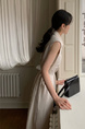 Korean Chic Simple Temperament Belted Shirt Collar Sleeveless Dress Long Skirt for Women with Pockets on Both Sides - Beige