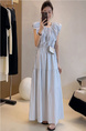 High-Grade Temperament Puff Sleeve Dress Female 2025 Summer New Korean Style Fashion High Waist Small Size A-Line Skirt - Light Blue