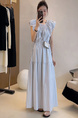 High-Grade Temperament Puff Sleeve Dress Female 2025 Summer New Korean Style Fashion High Waist Small Size A-Line Skirt - Light Blue