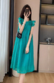 Original Fabric! Teal Flying Sleeve Sling Dress Female Spring and Summer Dopamine Sanya Seaside Vacation Beach