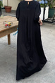 In Stock Real Shot Retro Artistic Loose Plus Size Overknee Long Dress - Black