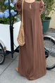 In Stock Real Shot Retro Artistic Loose Plus Size Overknee Long Dress in Chocolate Brown