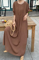 In Stock Real Shot Retro Artistic Loose Plus Size Overknee Long Dress in Chocolate Brown