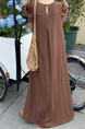 In Stock Real Shot Retro Artistic Loose Plus Size Overknee Long Dress in Chocolate Brown