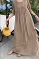 In Stock Real Shot Retro Artistic Loose Plus Size Overknee Long Dress in Taupe