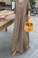In Stock Real Shot Retro Artistic Loose Plus Size Overknee Long Dress in Taupe