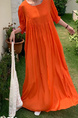 In Stock Real Shot Retro Artistic Loose Plus Size Overknee Long Dress in Bright Orange