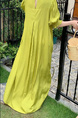 In Stock Real Shot Retro Artistic Loose Plus Size Overknee Long Dress in Olive Green