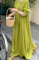 In Stock Real Shot Retro Artistic Loose Plus Size Overknee Long Dress in Olive Green