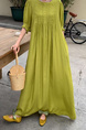 In Stock Real Shot Retro Artistic Loose Plus Size Overknee Long Dress in Olive Green