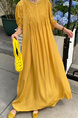 In Stock Real Shot Retro Artistic Loose Plus Size Overknee Long Dress in Mustard Yellow