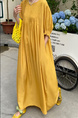 In Stock Real Shot Retro Artistic Loose Plus Size Overknee Long Dress in Mustard Yellow