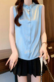 Real Shot Wholesale Price 2025 Summer New Style Temperament Wood Ear Edge Stand Collar French Ruffle Collar Sleeveless Shirt Vest in Sky Blue