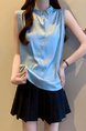 Real Shot Wholesale Price 2025 Summer New Style Temperament Wood Ear Edge Stand Collar French Ruffle Collar Sleeveless Shirt Vest in Sky Blue