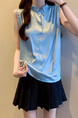 Real Shot Wholesale Price 2025 Summer New Style Temperament Wood Ear Edge Stand Collar French Ruffle Collar Sleeveless Shirt Vest in Sky Blue