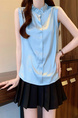 Real Shot Wholesale Price 2025 Summer New Style Temperament Wood Ear Edge Stand Collar French Ruffle Collar Sleeveless Shirt Vest in Sky Blue