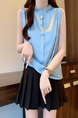 Real Shot Wholesale Price 2025 Summer New Style Temperament Wood Ear Edge Stand Collar French Ruffle Collar Sleeveless Shirt Vest in Sky Blue