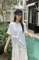 Real Shot of the New 2025 Summer Korean Version of the Navy Collar Loose Cartoon Print Versatile Short-Sleeved T-Shirt for Women in Light Blue